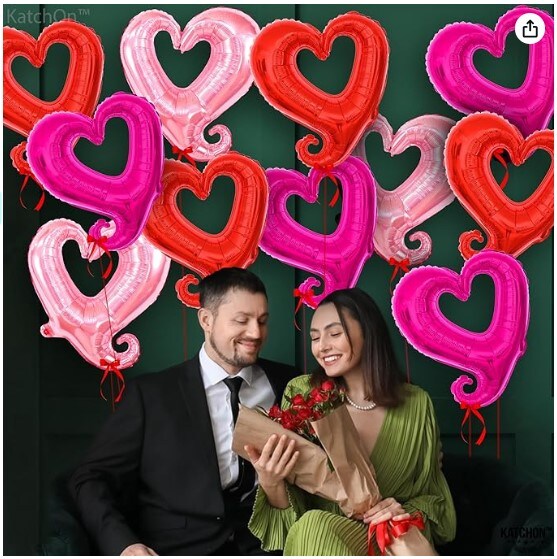 Pack of 12 Heart Shaped Balloons for Valentine's Day Decorations