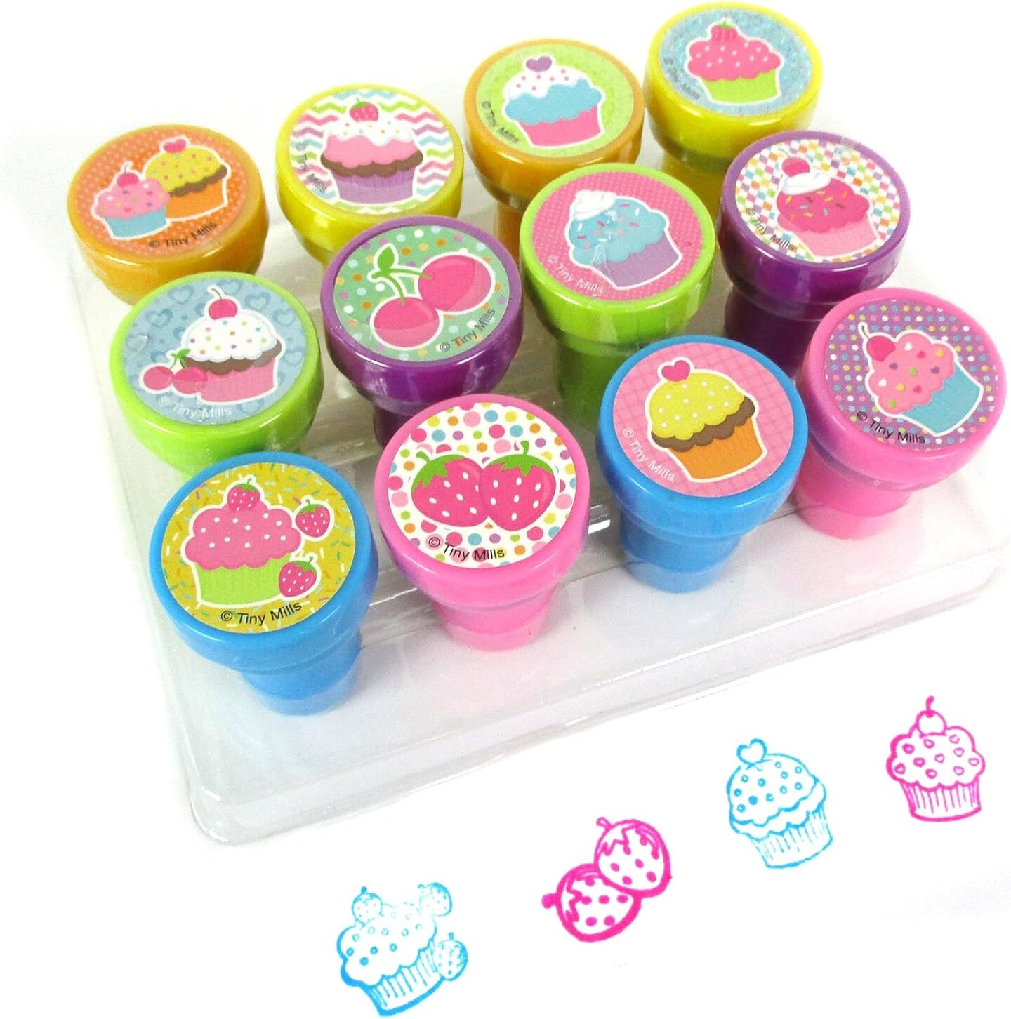 TINYMILLS 12 Pcs Cupcakes Stamp Kit for Kids - Cupcake Self Inking Stamps Gift Party Favors