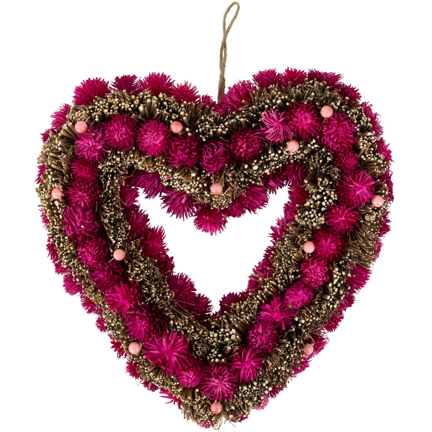 Northlight 13&#x22; Pink Botanicals and Twigs Artificial Valentine&#x27;s Day Heart Wreath - Unlit