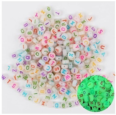 Glow in the Dark Beads, Acrylic Alphabet Beads, 4x7mm Colourful Letter Beads for Bracelet Necklace Jewellery Making Supplies, 500 pieces