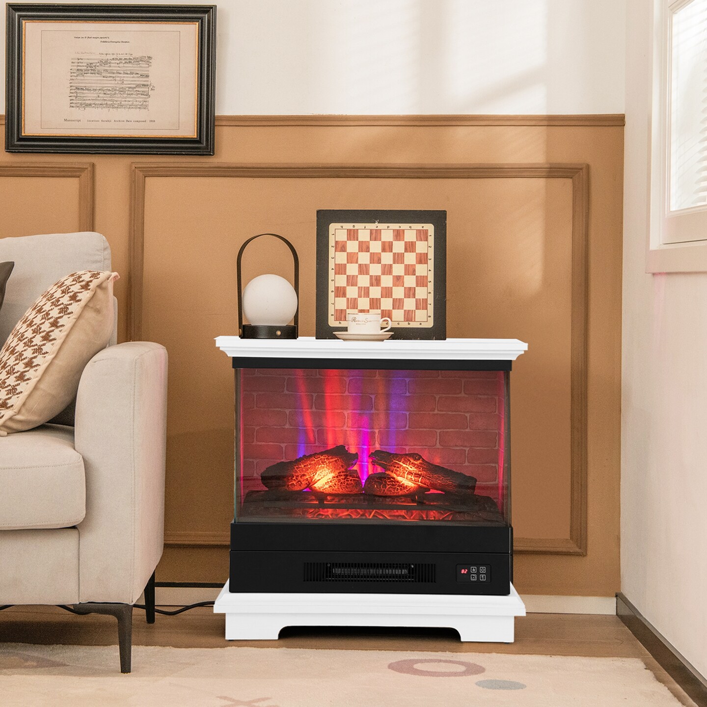 Costway 27'' Electric Fireplace Heater Freestanding 1400W Remote Control Timing Function Brown/Black/White