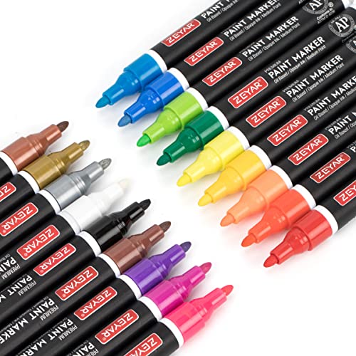 ZEYAR Oil-Based Paint Markers for Rock Painting, Medium Point, Waterproof  ink, 18 Colors, AP Certified, Great on Mug, Rock, Glass, Canvas, Metal and
