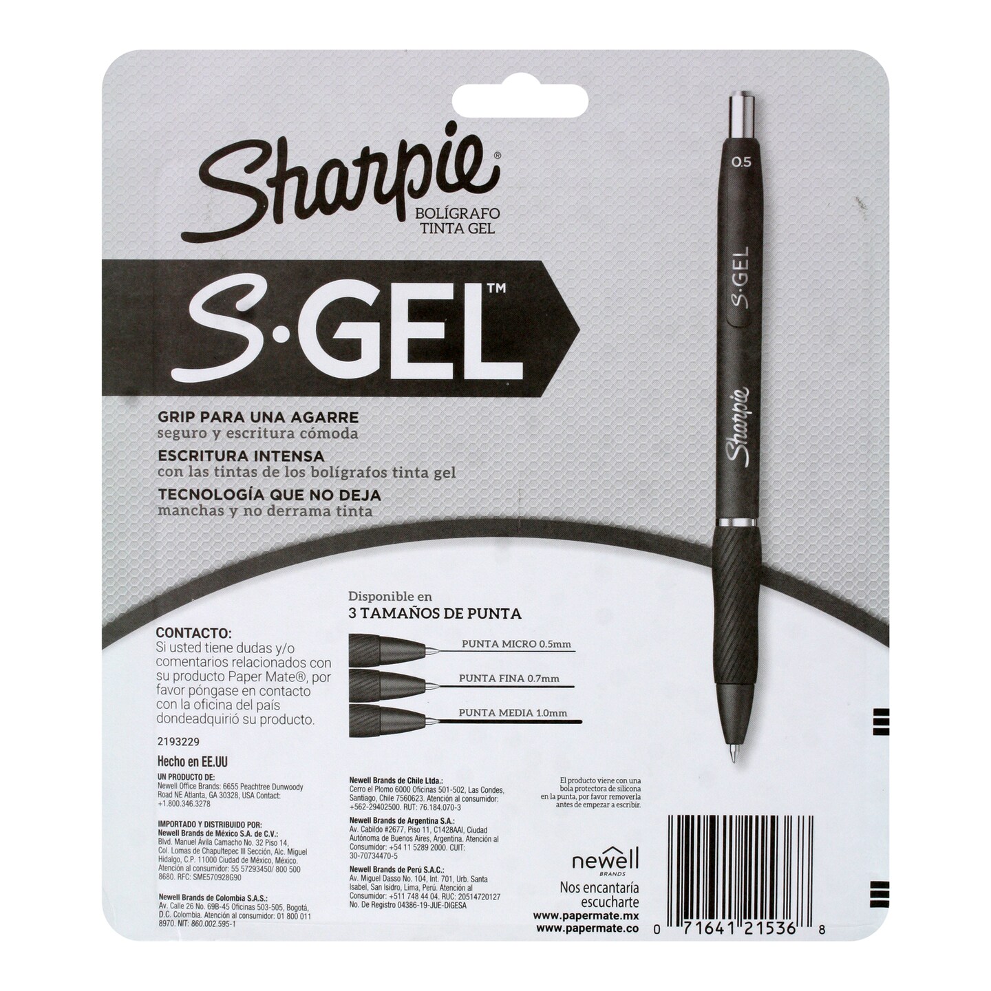 SHARPIE S-Gel, Gel Pens, Medium Point (0.7mm), Assorted Colors, 12 Count (Spanish Packaging)