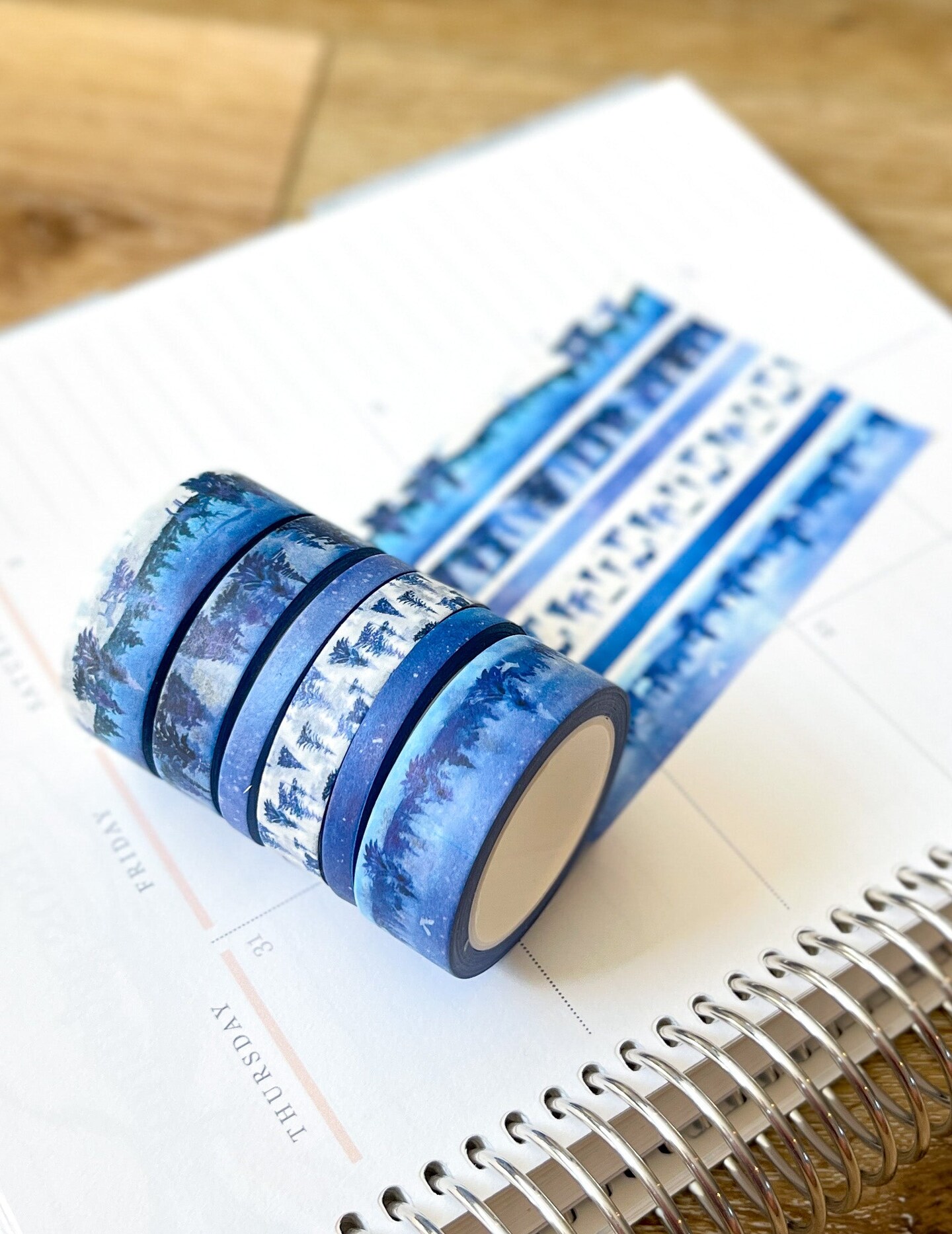 Snow & Forest Animals Navy Blue Trees Washi Tape Set (#W075