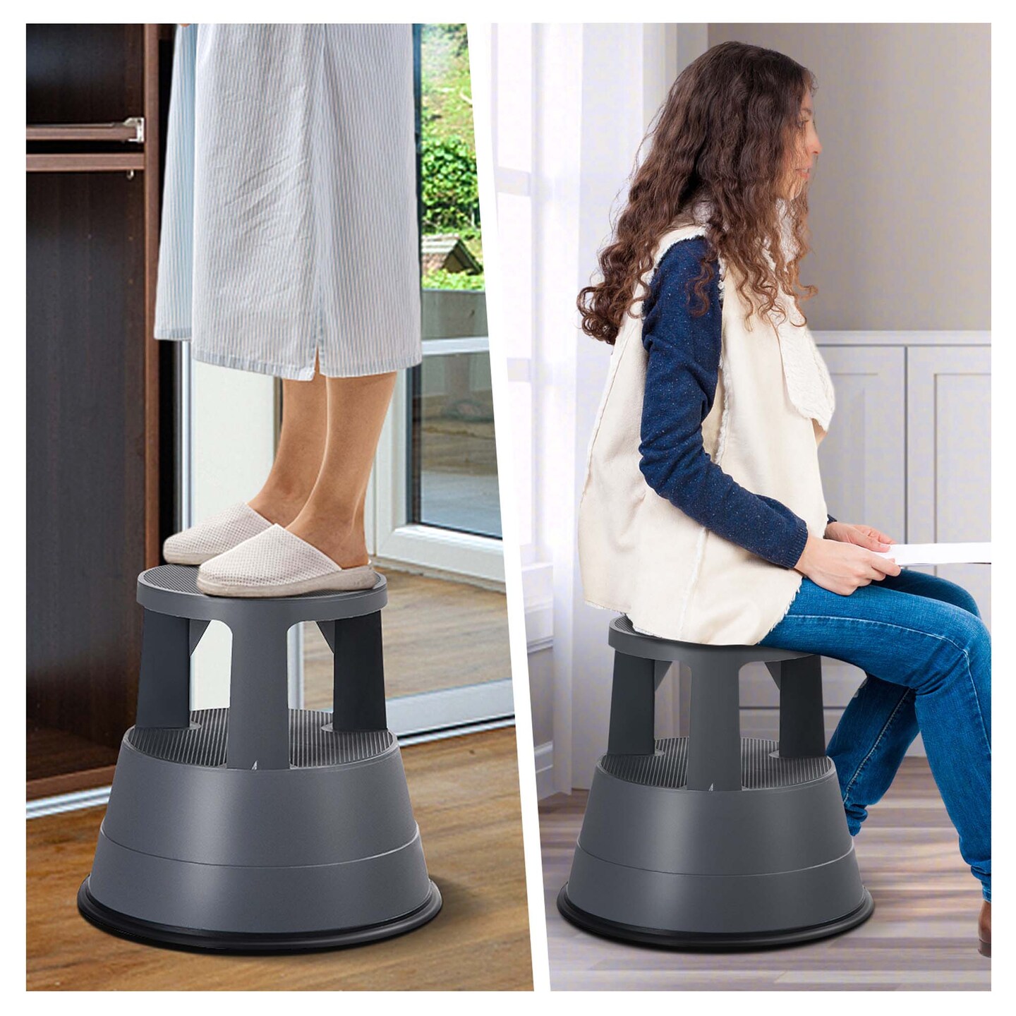 Costway Kick Stool Rolling Step Stool W/ Non-Slip Rubber Platform 330LBS Capacity Gray Backless