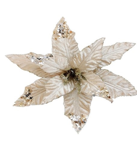 24&#x22; White Velvet Poinsettia Flower &#x2013; Elegant Christmas Floral Decoration