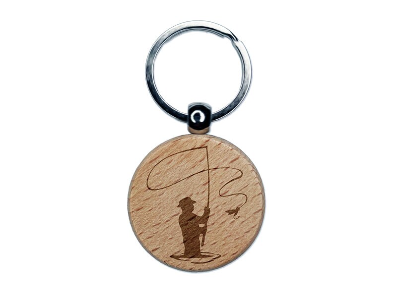 Fly Fishing Fisherman Casting Line Angler Engraved Wood Round