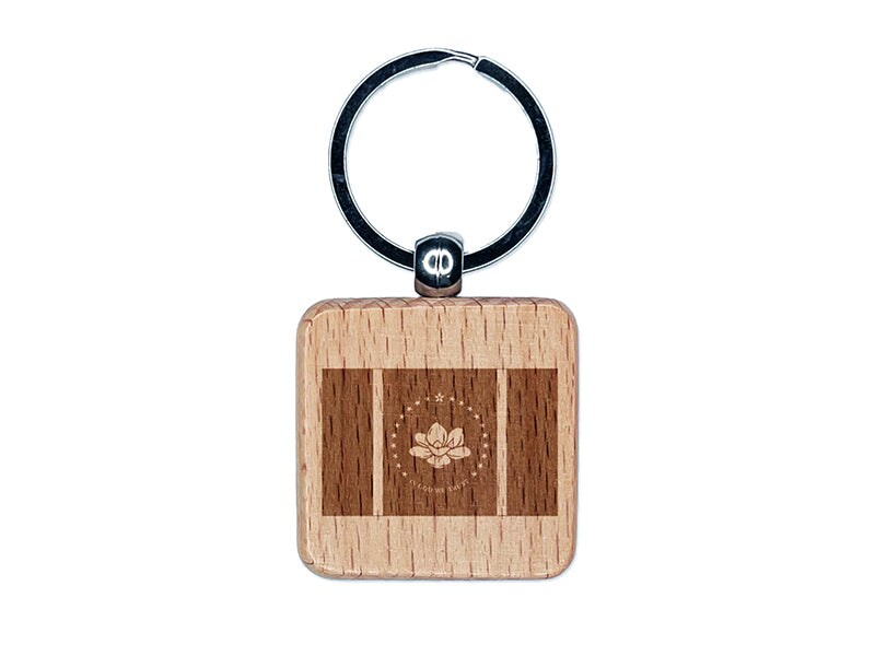 Mississippi Magnolia State Flag Engraved Wood Square Keychain Tag Charm