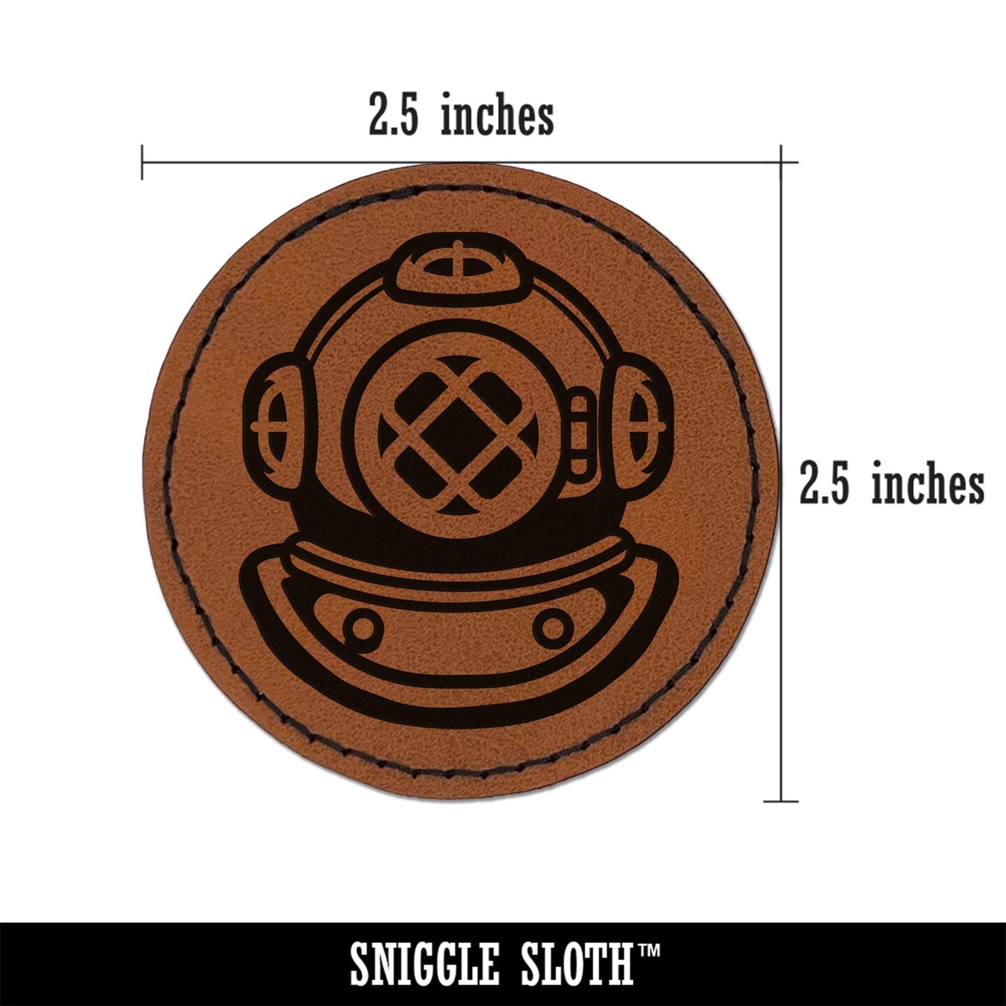 Antique Vintage Deep Sea Diving Helmet Round Iron-On Engraved Faux Leather Patch Applique - 2.5&#x22;