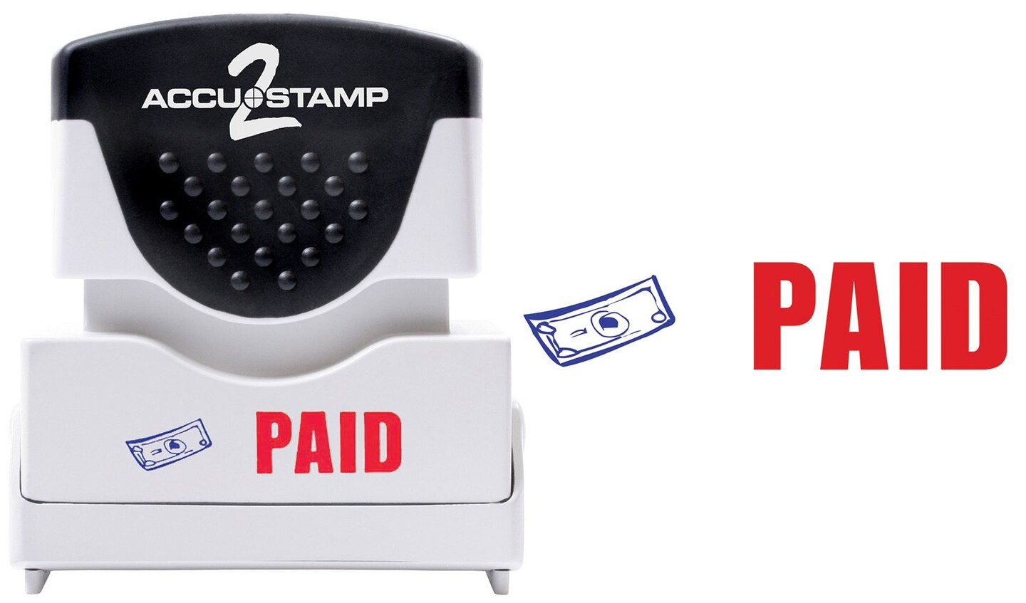 ACCUSTAMP2 Message Stamp, 2-color, Pre-inked, PAID, 1-5/8&#x22; x 1/2&#x22; impression size, Blue Message with Red Symbol