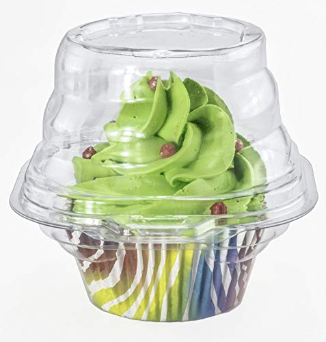 Individual Cupcake Container (Pack of 100) - Single Compartment Cupcake Carrier Holder Box - Stackable - Deep Dome - Clear Plastic - BPA-Free