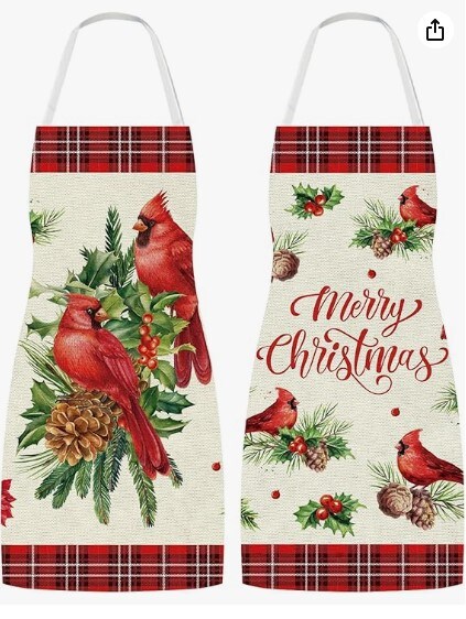 Christmas Cardinal Aprons by AnyDesign Red Bird Adjustable Kitchen Cooking Aprons, 2 Pack, 21.7 x 26.8 Inch, Washable Xmas Kitchen Aprons for Restaurant Party Baking Supplies