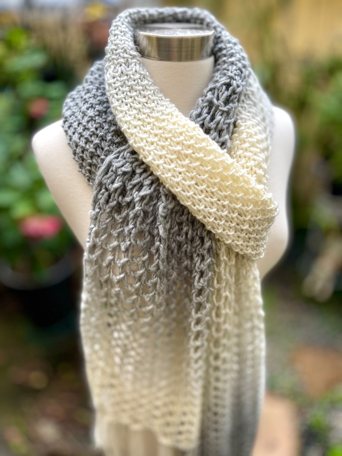 Hand Knit Gray and hotsell White Lace Shawl