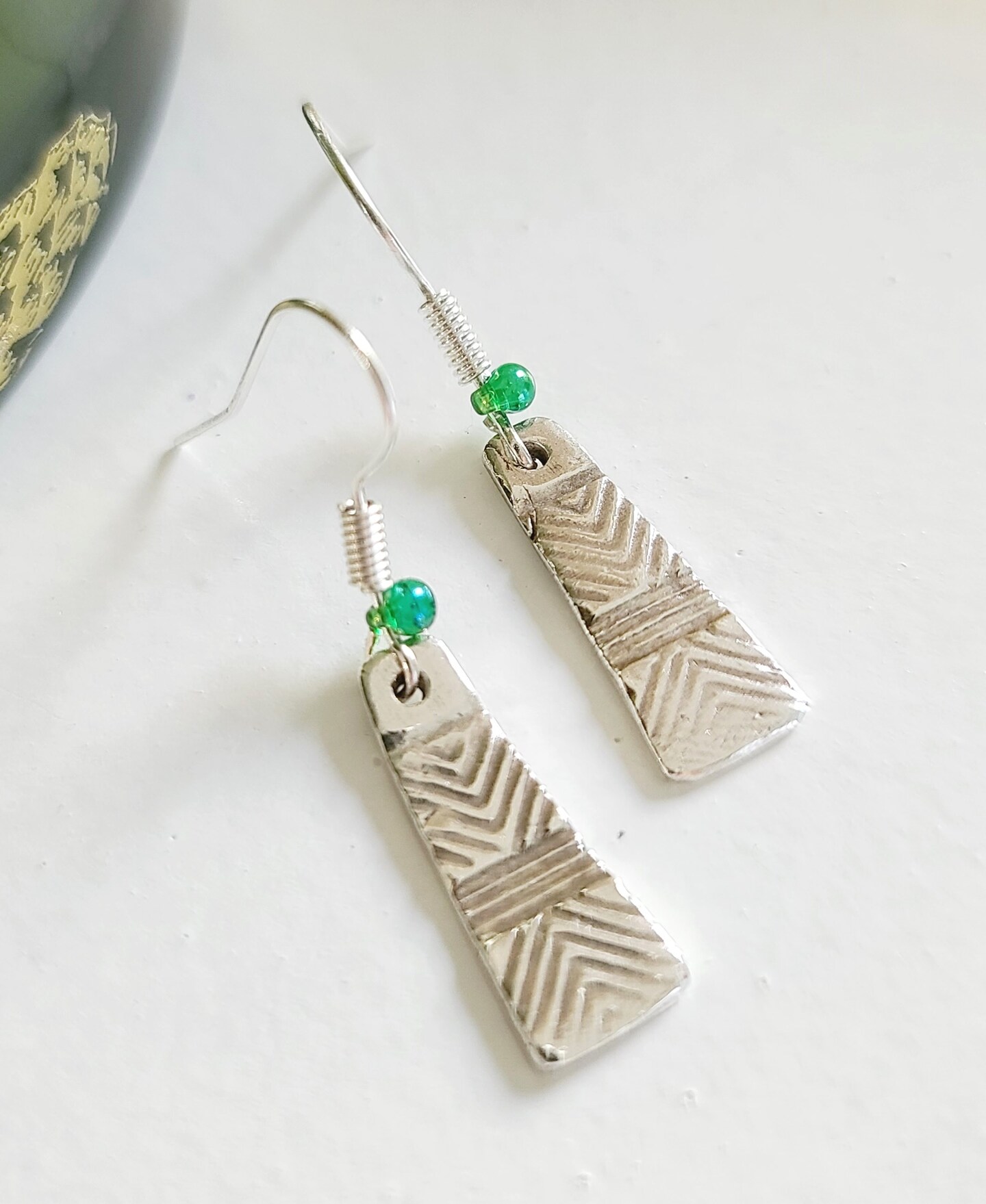 Silver and Gold, Dangle Earrings, Fine Silver Precious Metal Clay (PMC)  Designs, Free Shipping