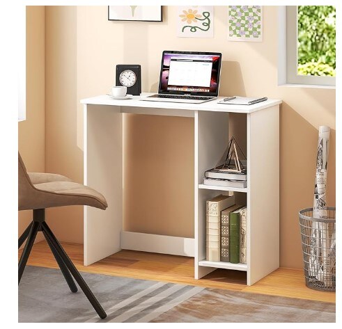 Little White Desk with Shelves, Sturdy Desk for Little Area, Study Writing Desk with Two Tier Shelves, Laptop Desk, PC Desk, Children's Desk, Modern Simple Style