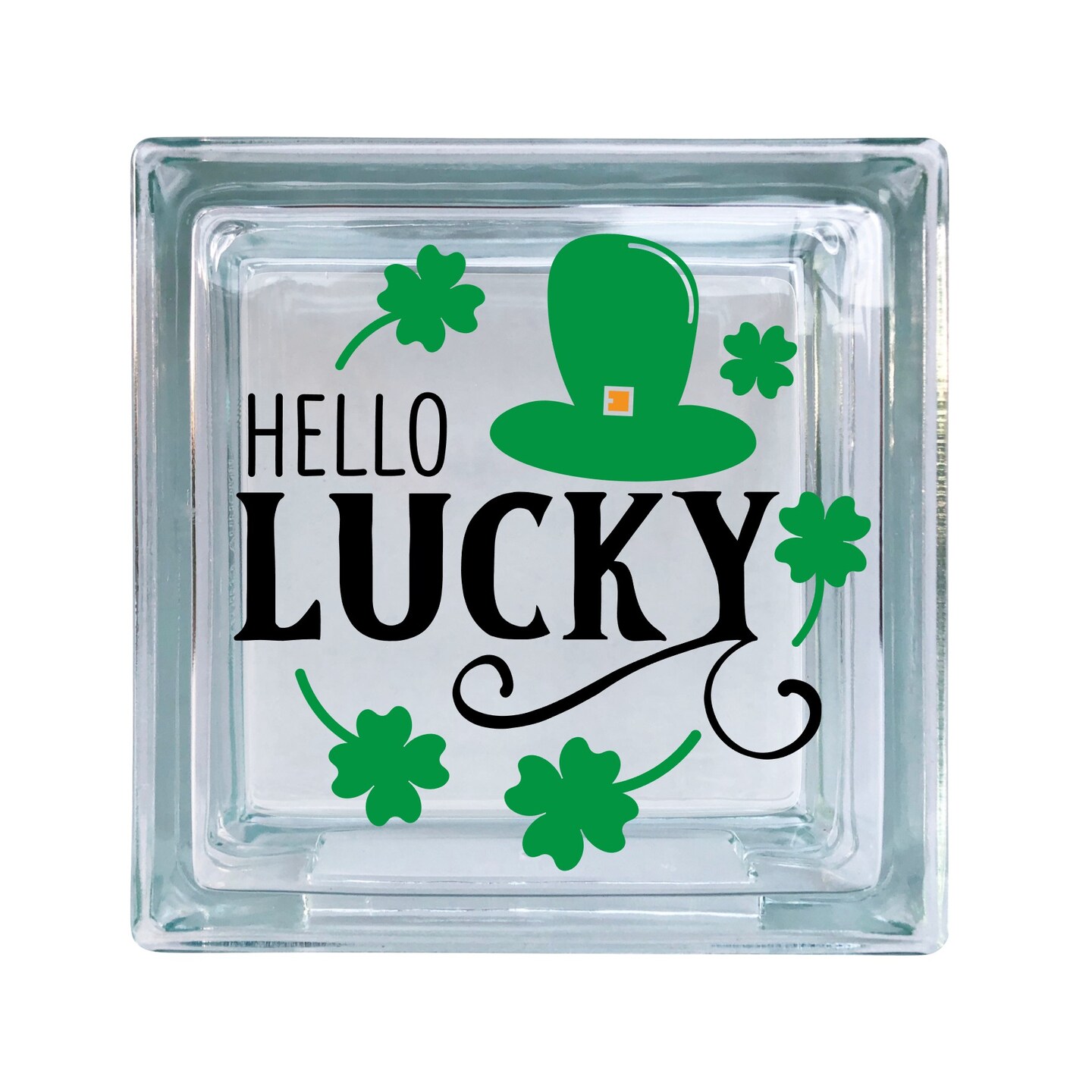 Hello Lucky Happy St Patrick's Day Vinyl Decal For Glass Blocks, Car