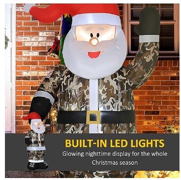 Outdoor Christmas Decorations 8&#x27; Inflatables Camouflage Santa Claus, Blow-Up Yard Christmas Decor with LED Lights Display