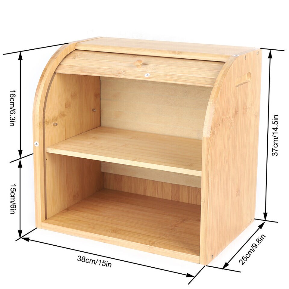 Kitcheniva Bamboo Wood Bread Box With Lid Kitchen Storage Containers 2-Layer