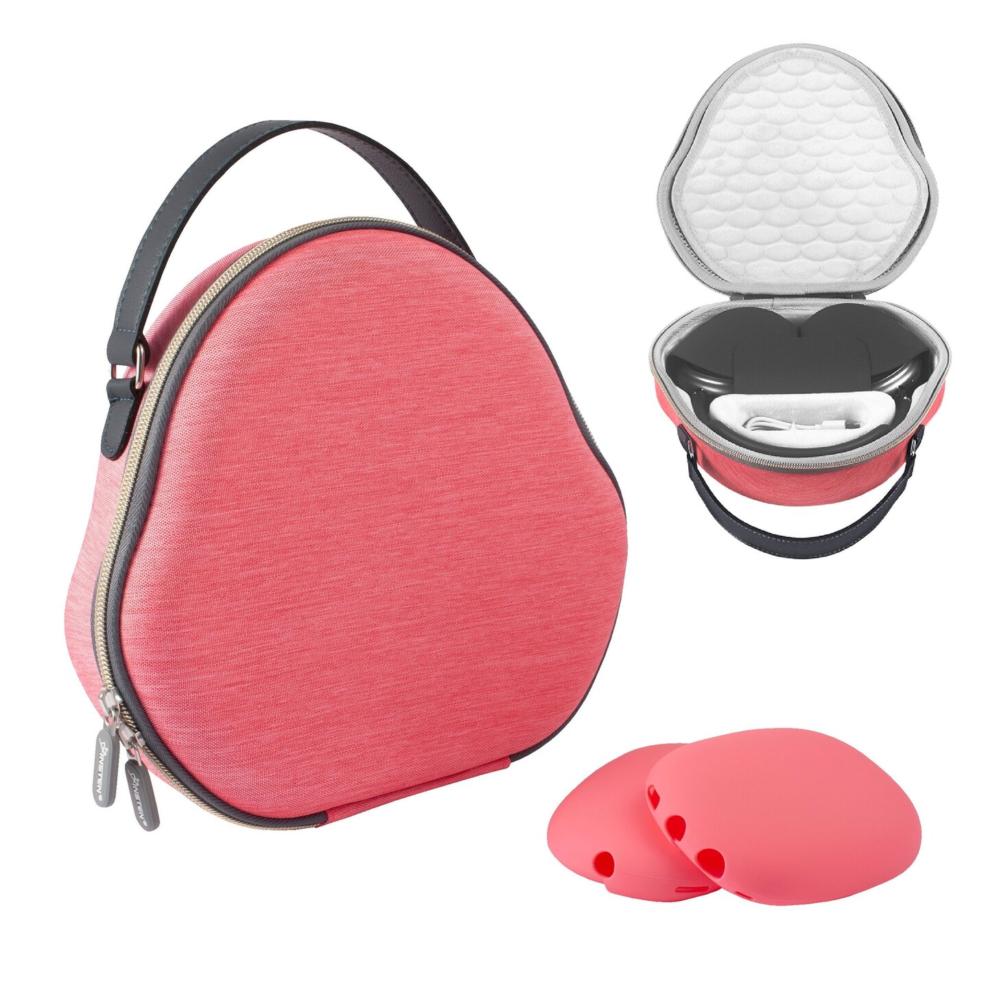 Insten Protective Case Compatible with Airpods Max Headphone, Travel Carrying Storage Bag with Interior Mesh Organizer, PU Leather Handle (Free Gift Earcups Cover Accessories) Red