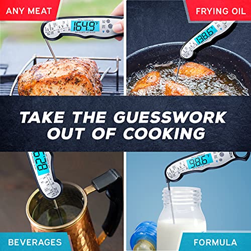 KIZEN Digital Meat Thermometer with Probe - Instant Read Food Thermometer for Cooking, Grilling, BBQ, Baking, Liquids, Candy, Deep Frying, and More - Black/White