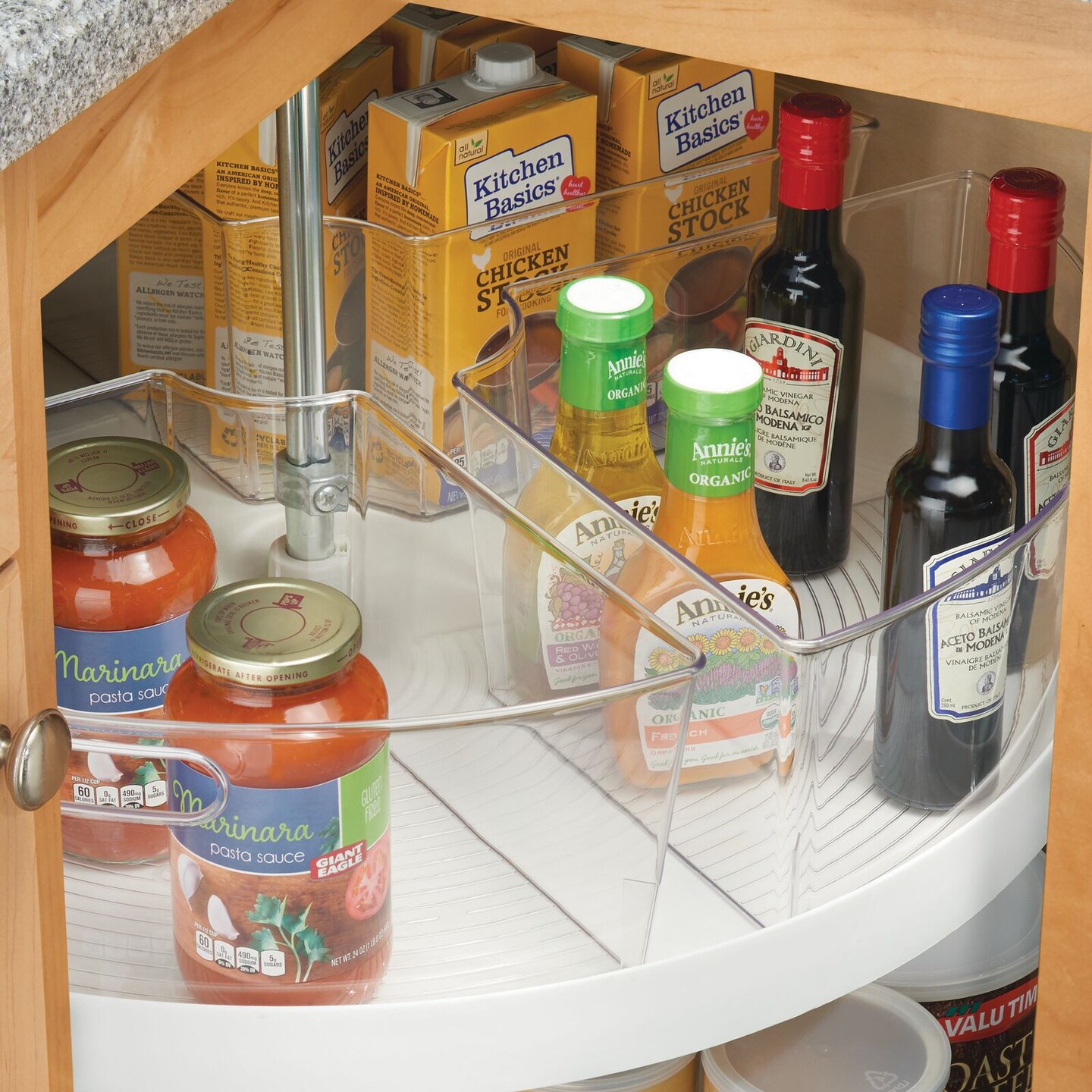 mDesign Plastic Lazy Susan Organizer Bins with Handle for Kitchen