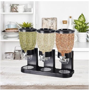 Triple Cereal Dispenser Storage Container Dispenser Countertop For Candy Nut Grain Granola Snack