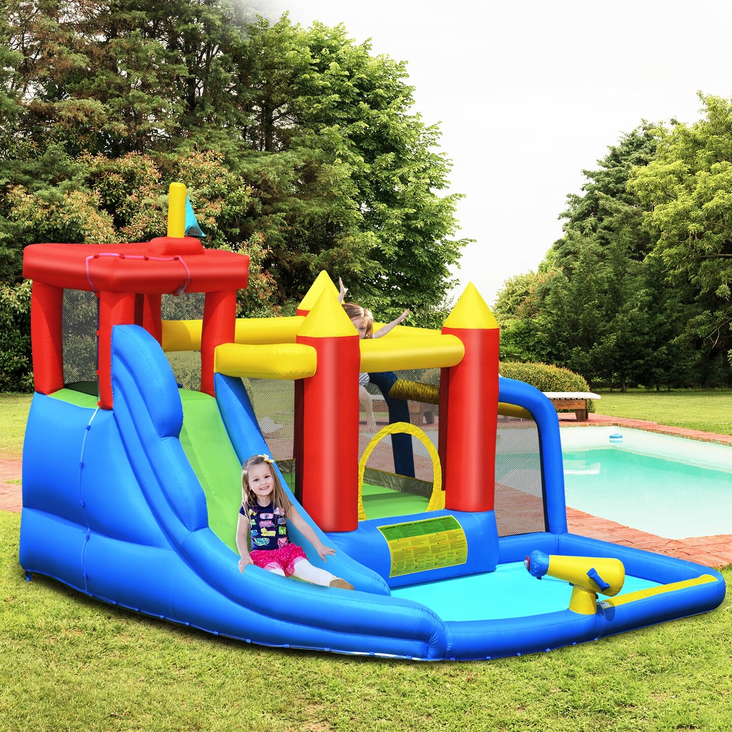 Kids 6-in-1 Inflatable Castle Slide Jump Climb Water Pool Ball Play 3-10 Years