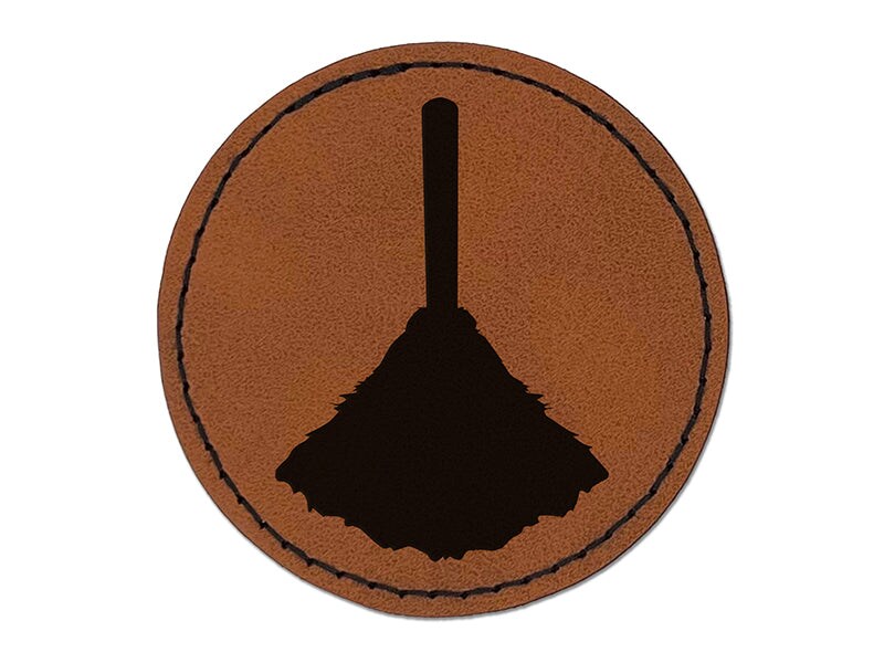 Feather Duster Cleaning Round Iron-On Engraved Faux Leather Patch Applique - 2.5&#x22;