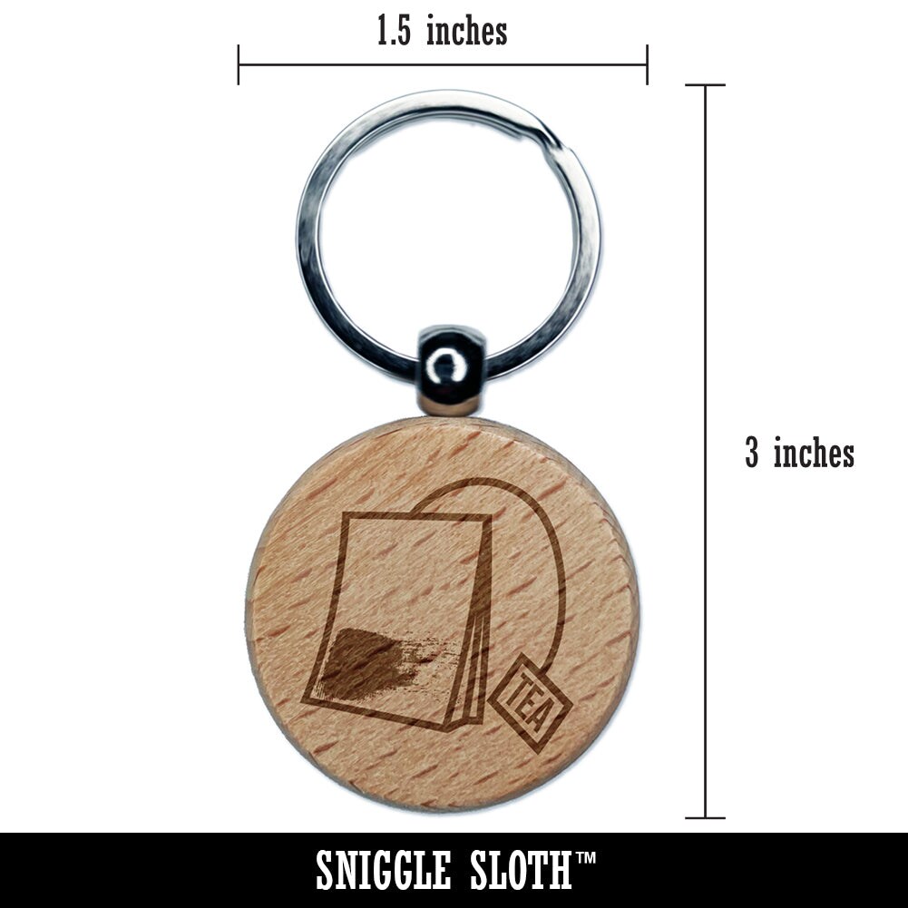 Cute Tea Bag Engraved Wood Round Keychain Tag Charm