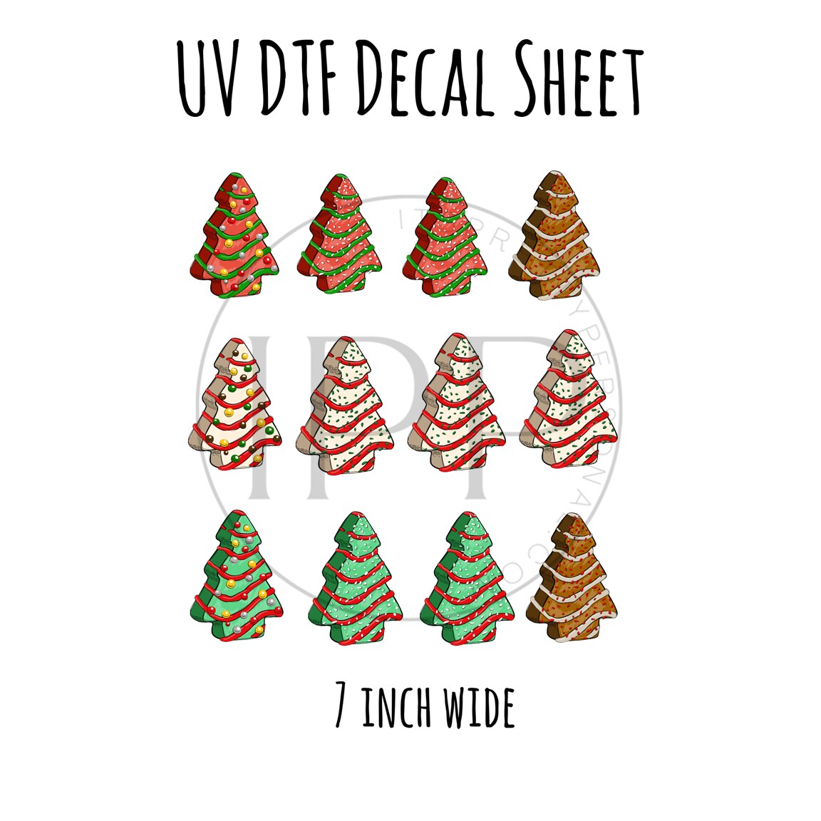 7&#x22;x7&#x22;- #18- Christmas Tree Cake - UV DTF Decal SHEET