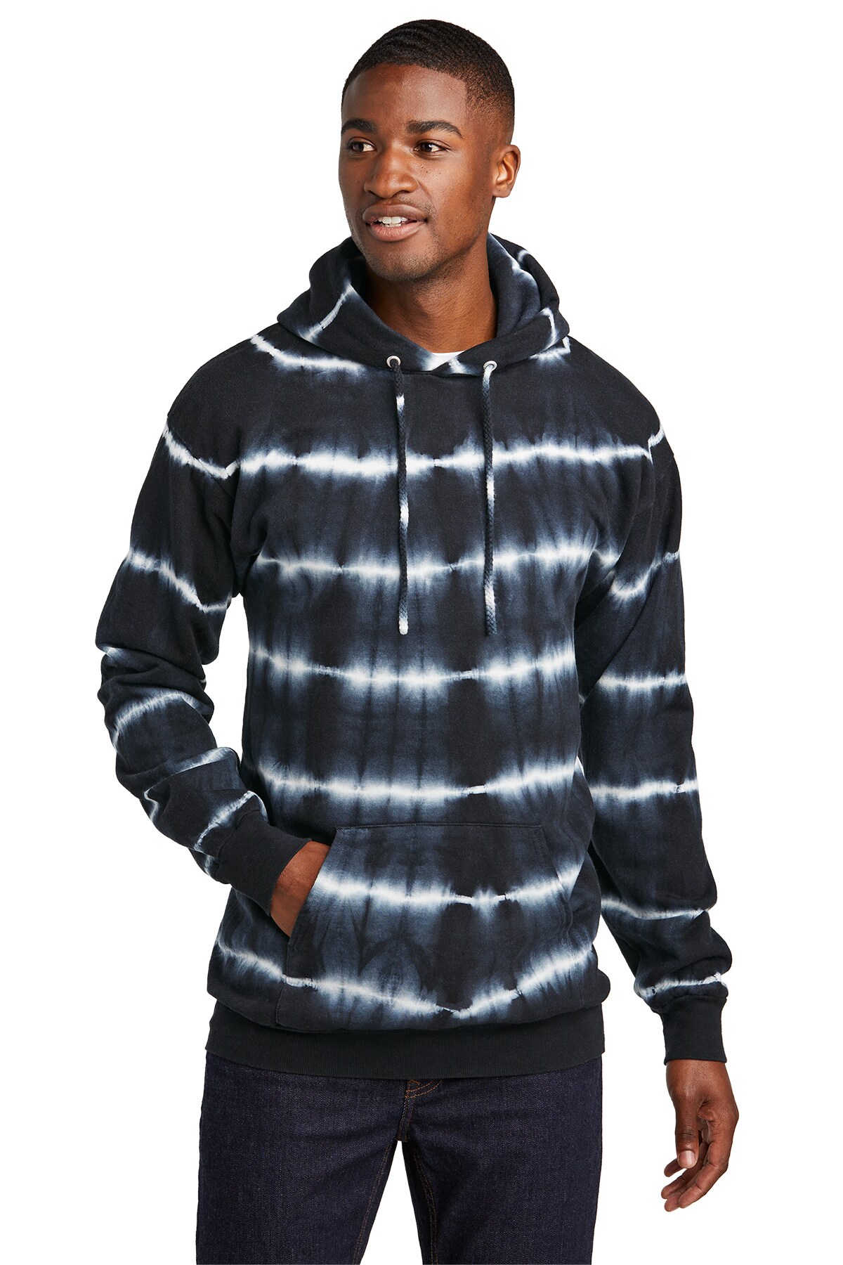 Allover Stripe Tie-Dye Turtle Neck Long Sleve Fleece Hoodie
