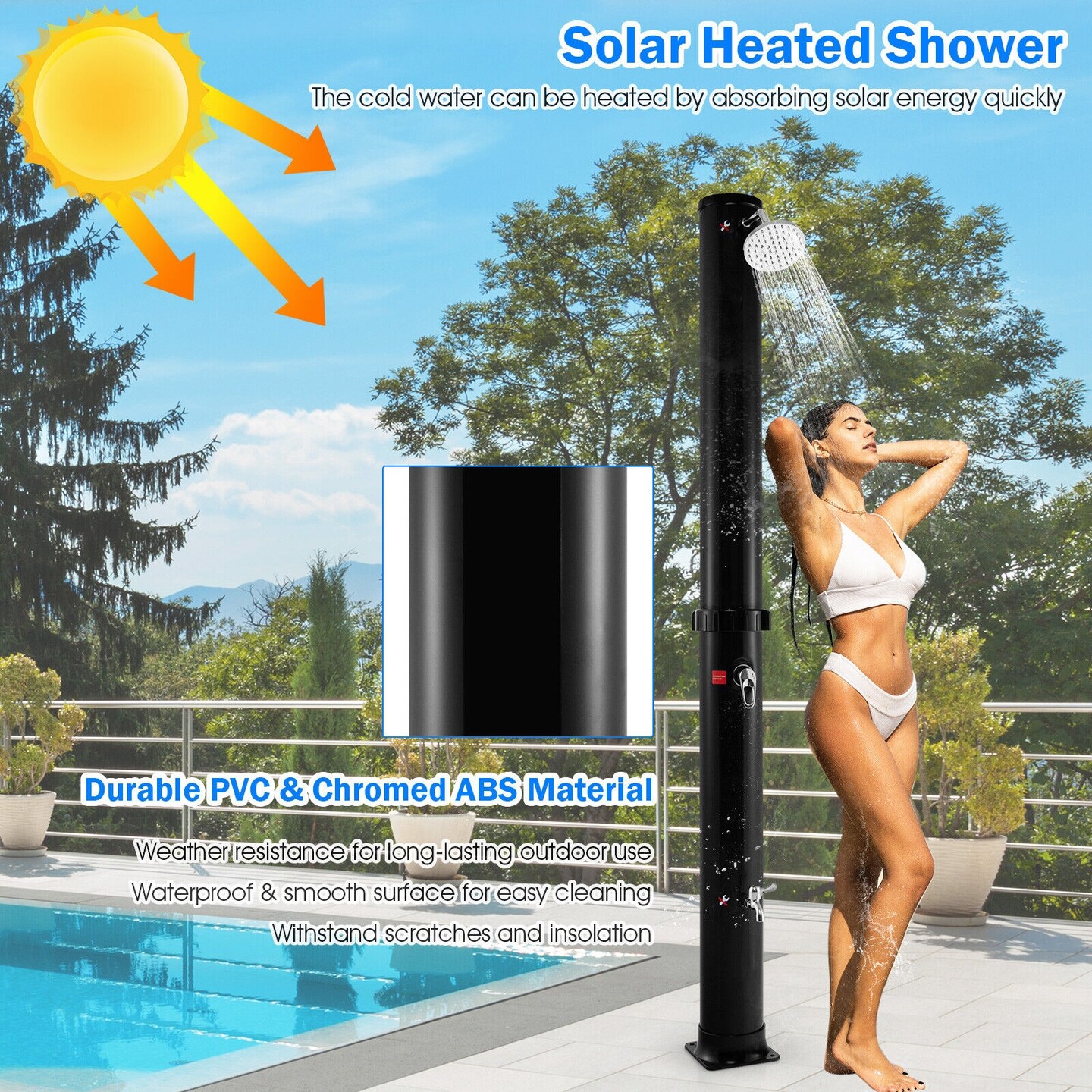 7.2 Feet Solar-Heated Outdoor Shower with Free-Rotating Shower Head