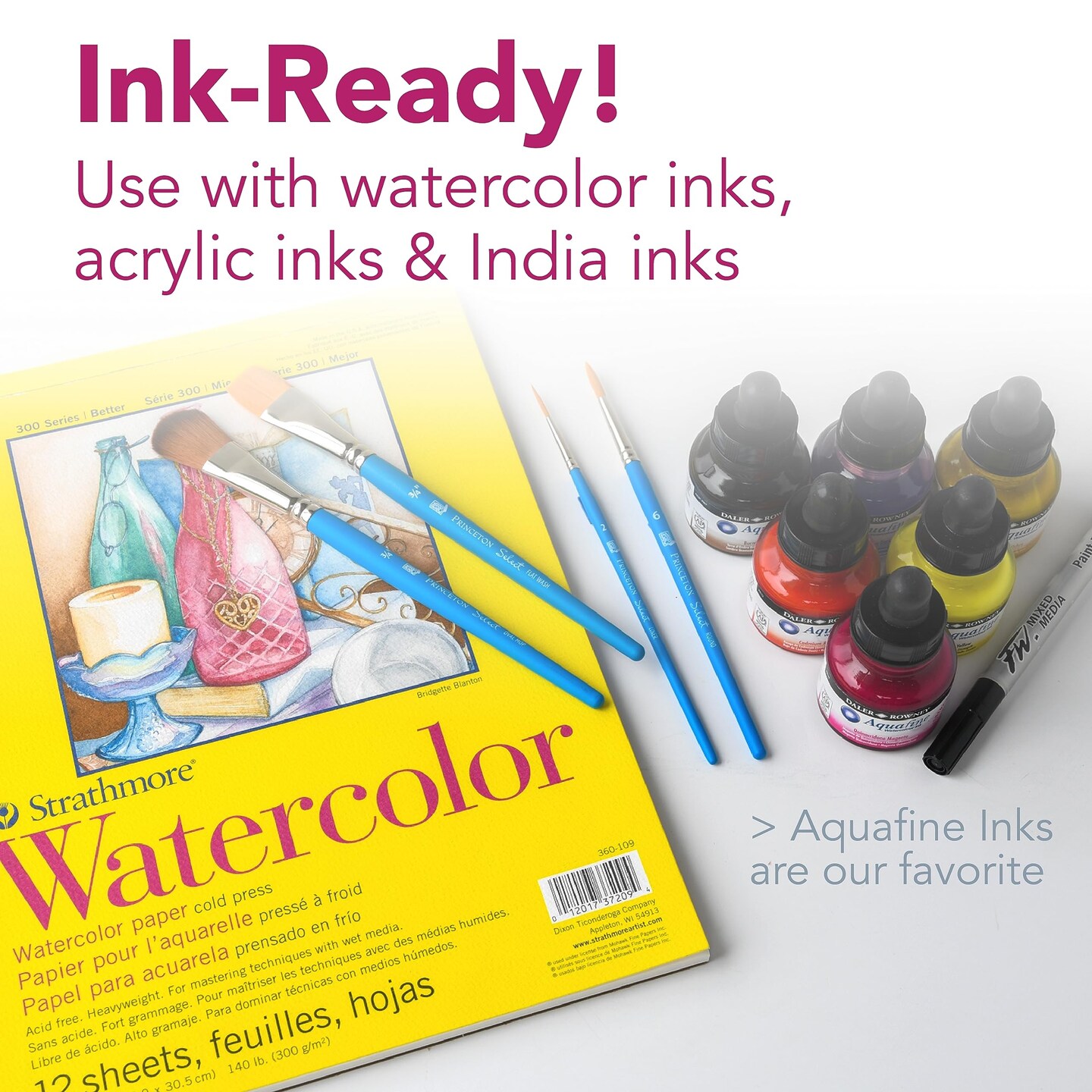 12 Sheets Watercolor Paper Pad, Tape Bound, 11x15 inches,  (140lb/300g) - Artist Paper for Adults and Students - Watercolors, Mixed Media, Markers and Art Journaling