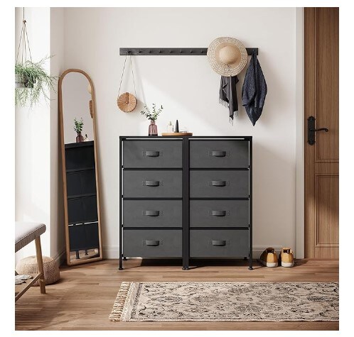 Black Four-Drawer Dresser for Bedroom, Wood Top and Steel Frame Chest of Drawers, Storage Drawers for Closet, Living Room, Hall, and Entryway