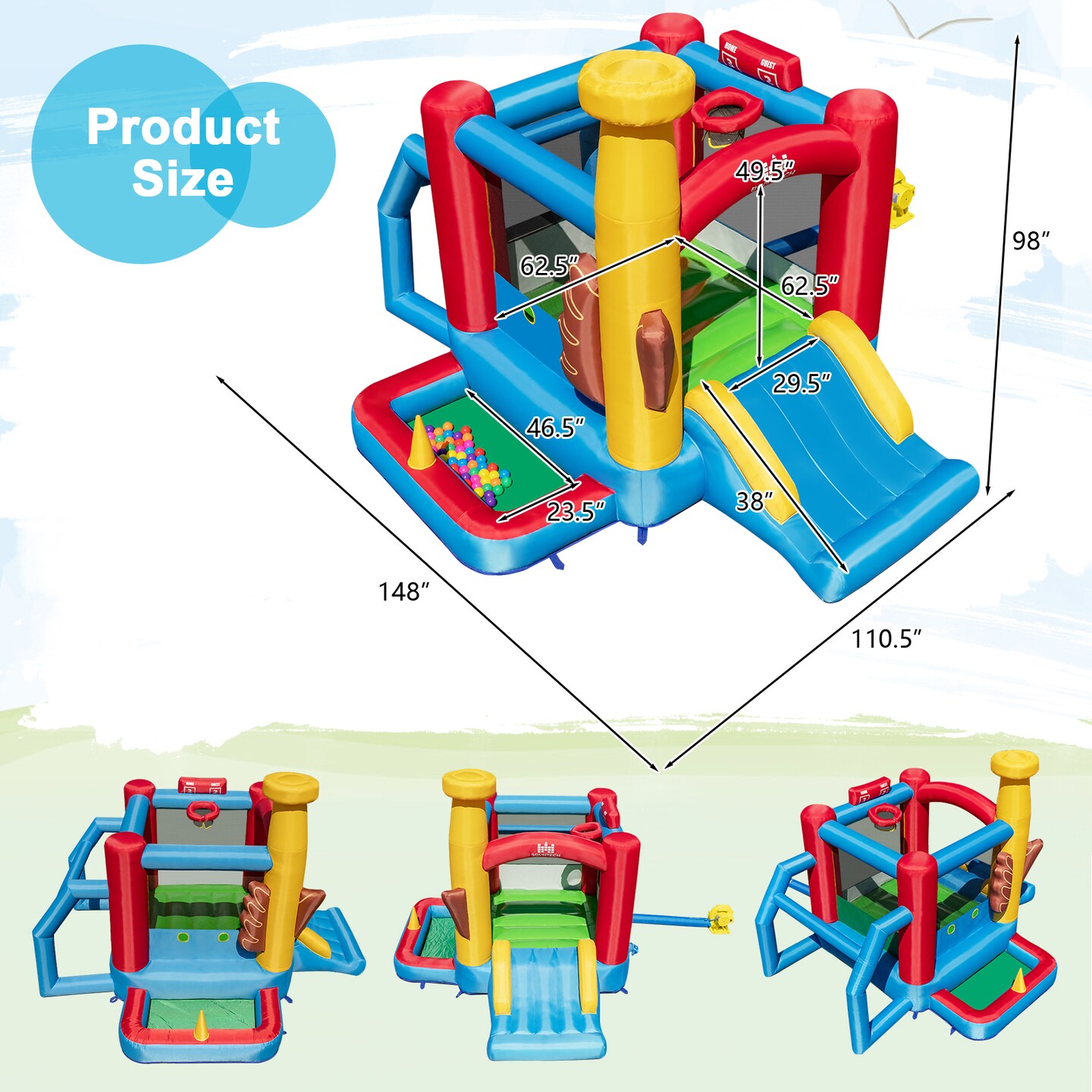 Baseball Theme Inflatable Bounce House With Slide Ball Pit For Kids 3-10 Years