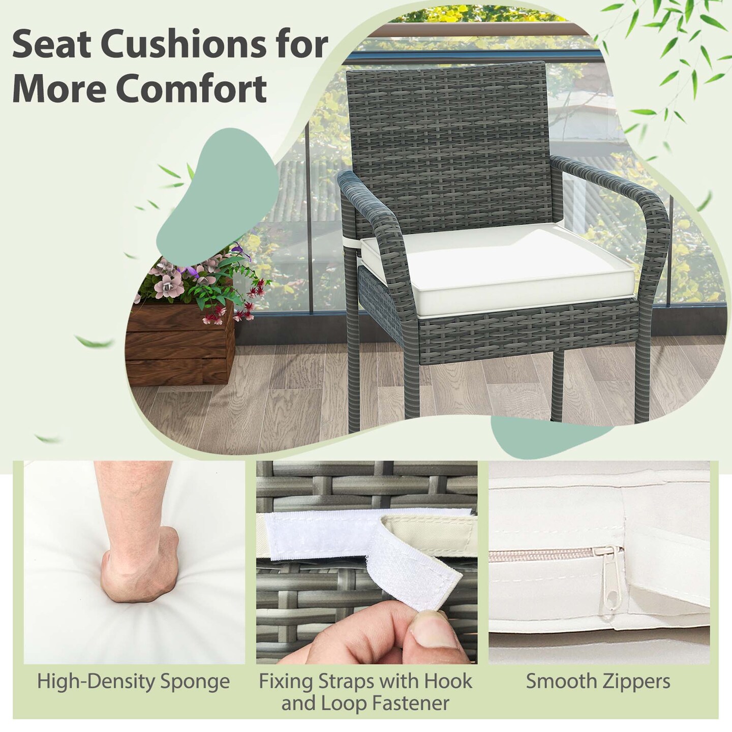 Costway 2/4 PCS Patio PE Wicker Bar Chairs Counter Height&#xA0;Barstools With Armrests &#x26;Cushions
