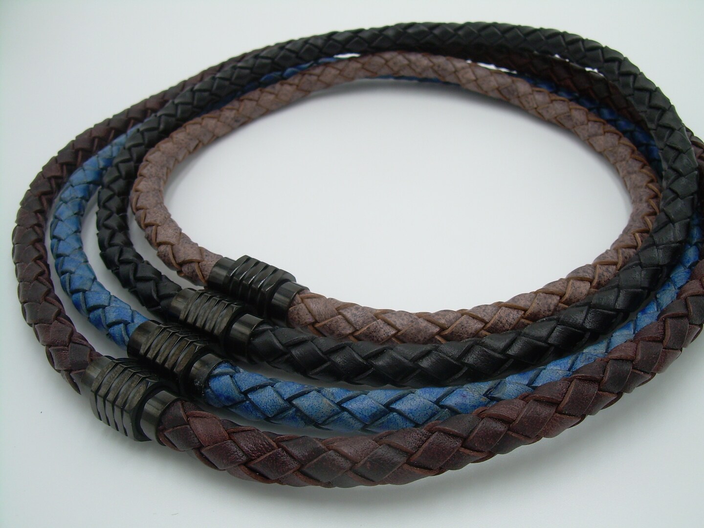 product name is Thick Braided Leather Necklace, Mens Leather Necklace, Black Clasp Necklace, Magnetic Leather Necklace, Masculine Mens Necklace, 8mm