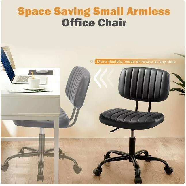 Armless Desk Chair, Adjustable Height Rolling Swivel Computer Task Chair without Arm for Small Space, Small Home Office Chair with Wheels and Lumbar Support