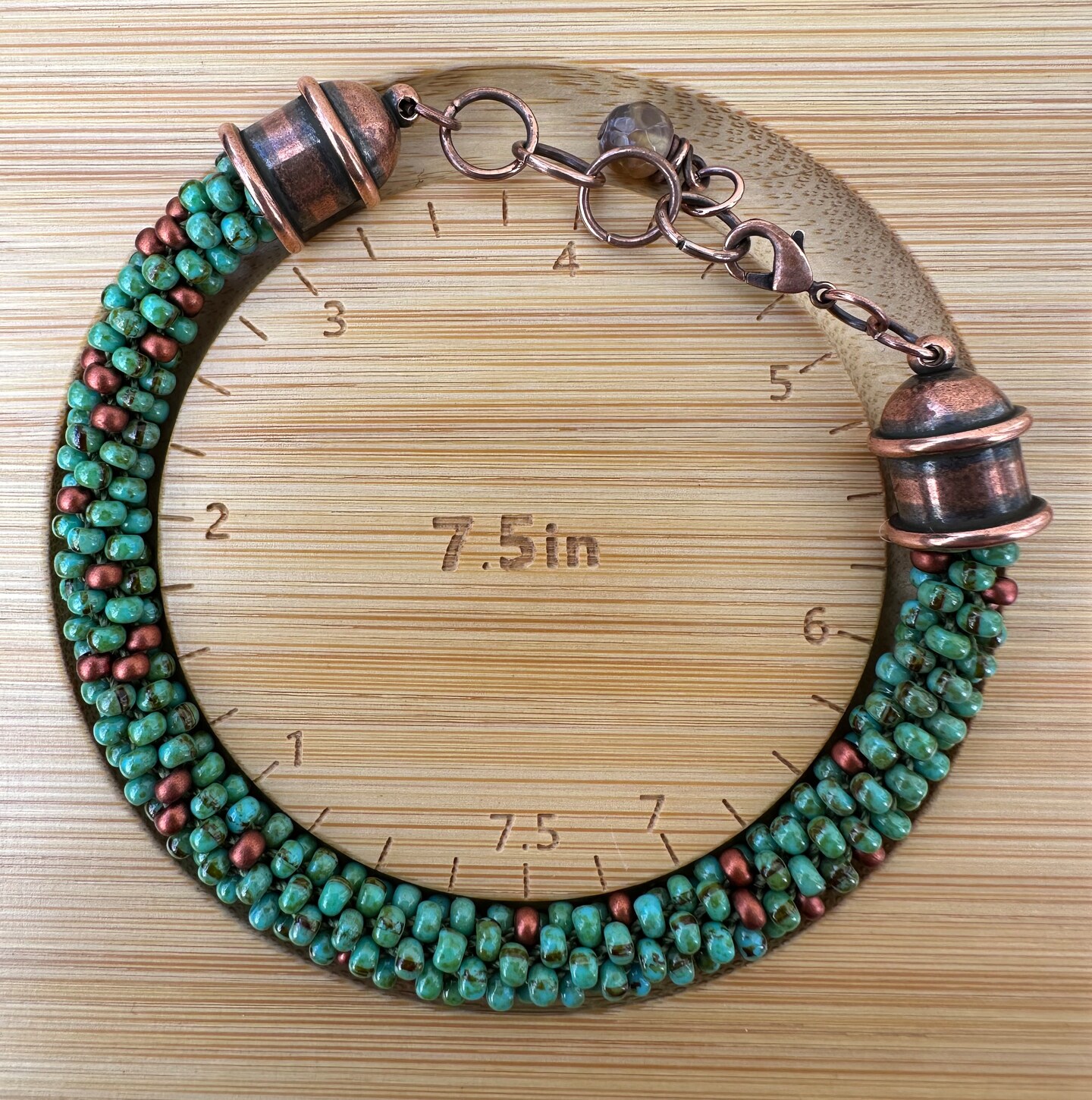Turquoise Color and Copper Kumihimo Bracelet with Gemstone Accent