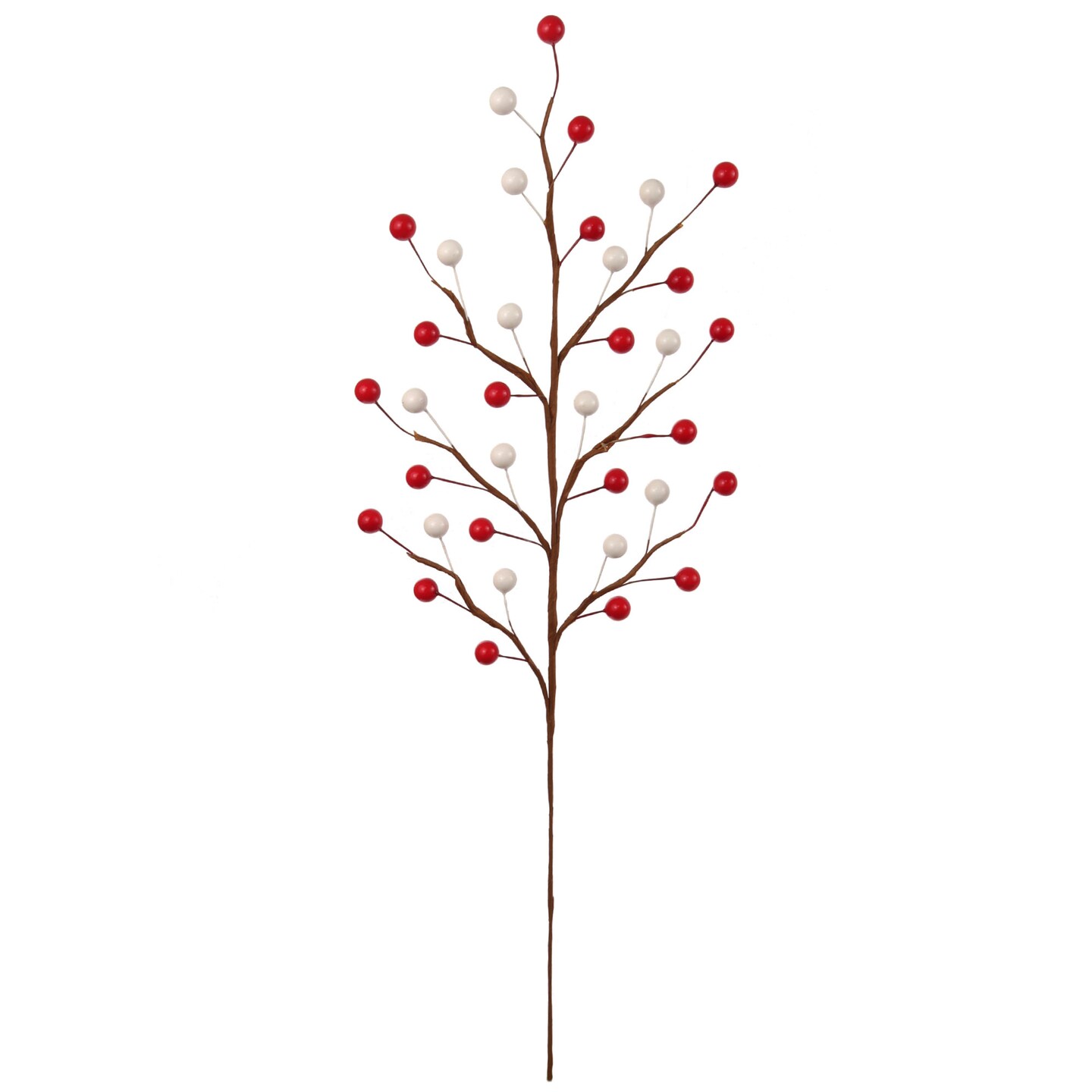 Set of 12: 17-Inch Red & White Holly Berry Stems with 35 Lifelike