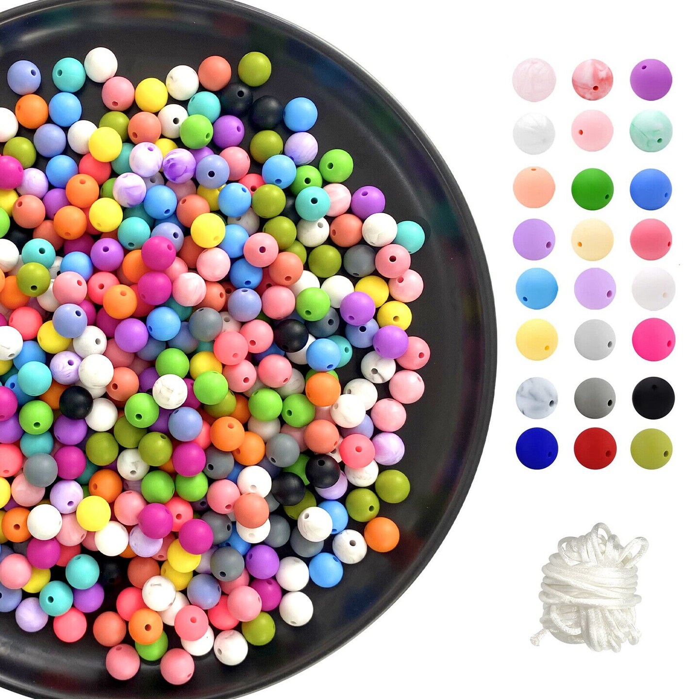 500pcs Round Silicone Loose Beads for DIY Craft Jewelry Making