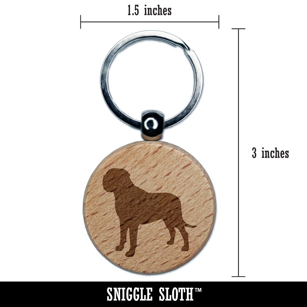 English Mastiff Dog Solid Engraved Wood Round Keychain Tag Charm