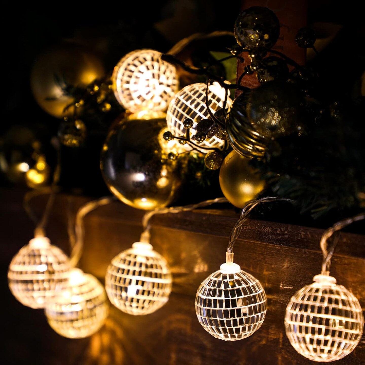 5.91 ft Battery Operated LED Disco Ball Light with String for Christmas