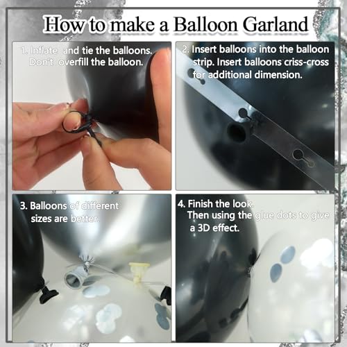 Black and Silver Balloon Garland Arch Kit with Latex Confetti Balloons Silver Explosion Star Balloons for New Year Eve Party Decor Graduation Birthday Wedding Anniversary Party Supplies