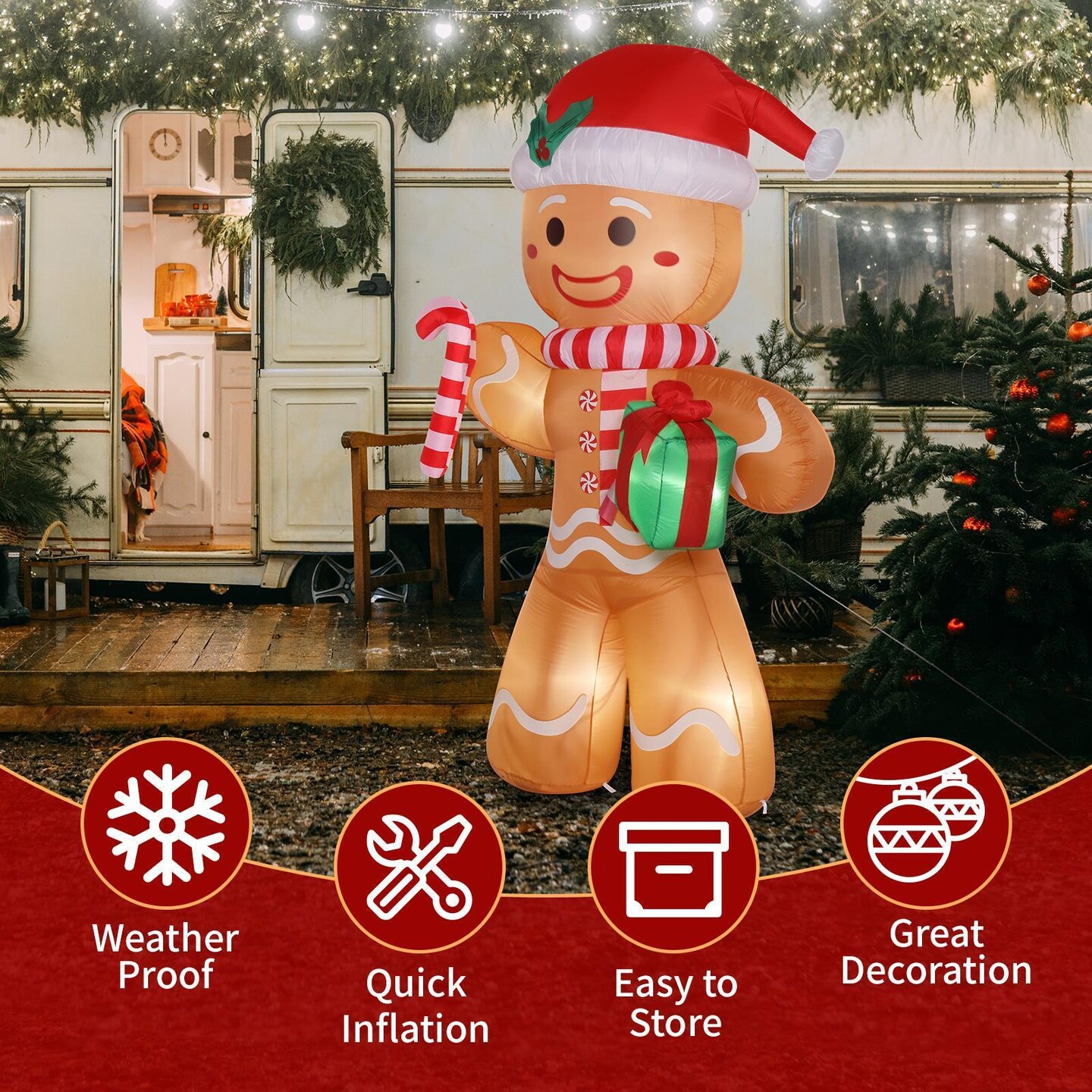 8 ft. Silk Inflatables Gingerbread Man Christmas Decor