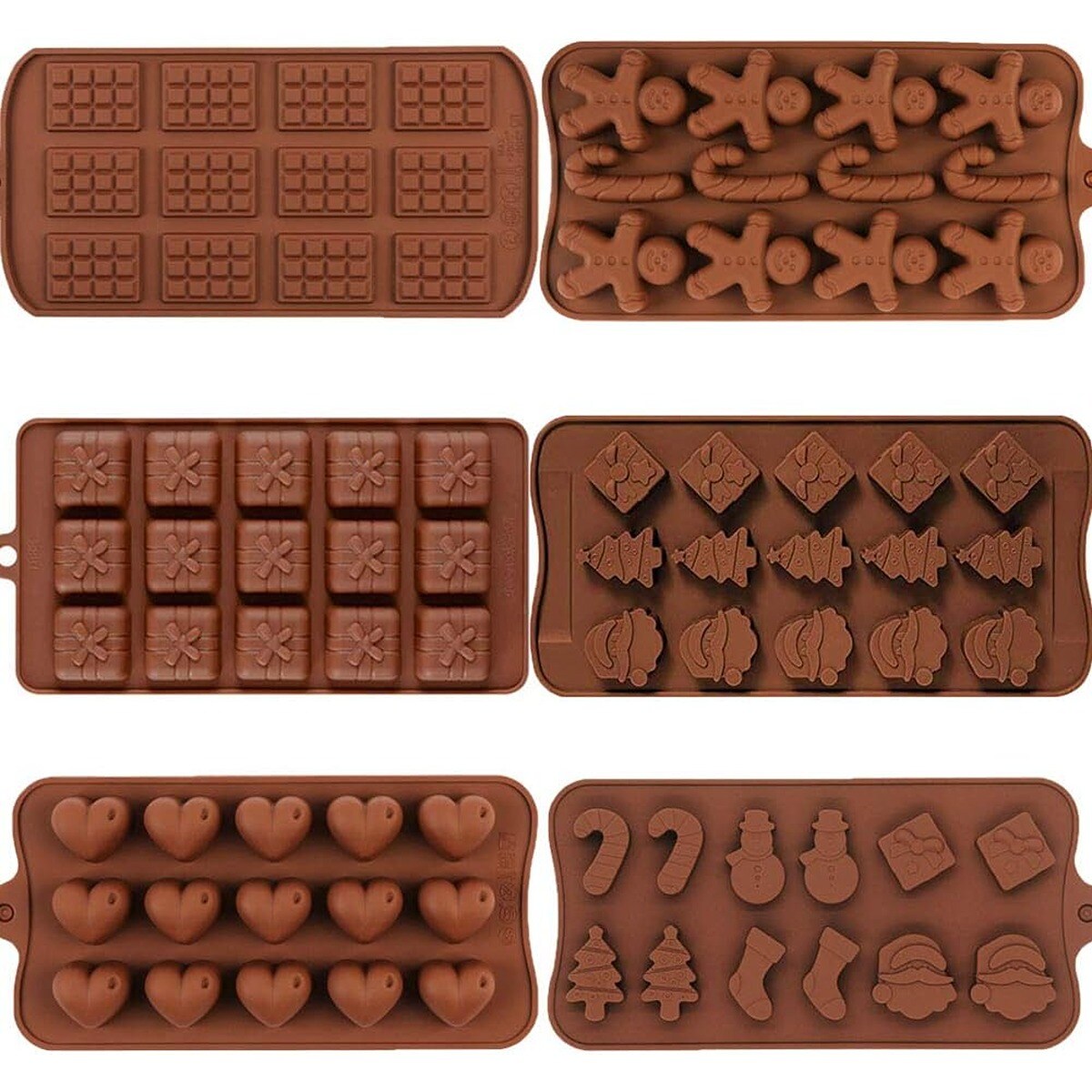 Non-stick Christmas Silicone Chocolate and Candy Moulds 6 packs