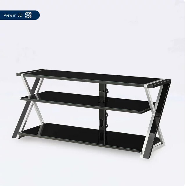 Tempered Glass Shelves on a Black TV Stand for 60&#x22; Flat Panel TVs