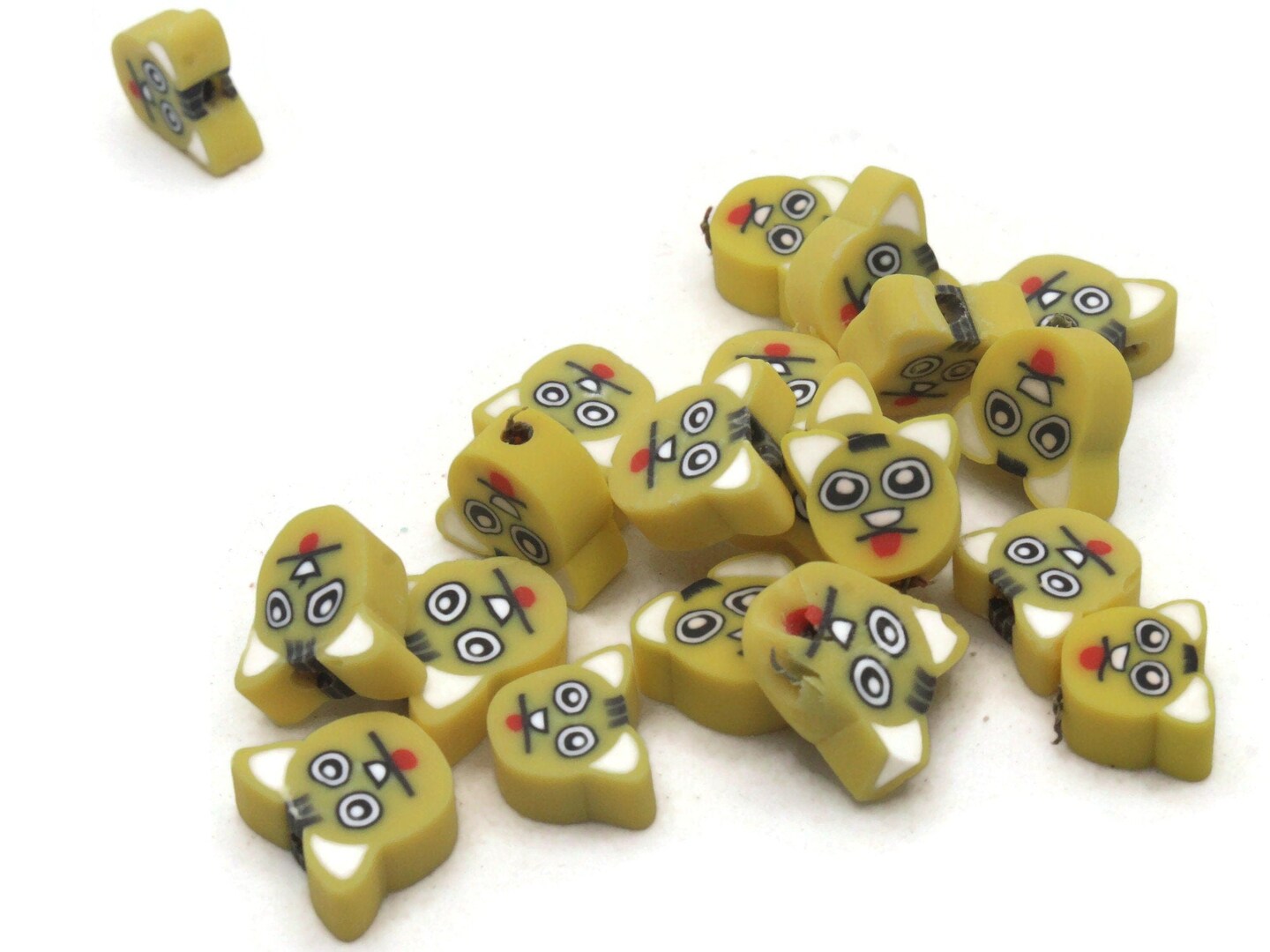 20 Yellow Cat Head Miniature Animal Polymer Clay Beads