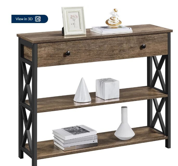 Taupe Wood with Dark Frame Console Table with 1 Drawer and 2 Shelves in ...