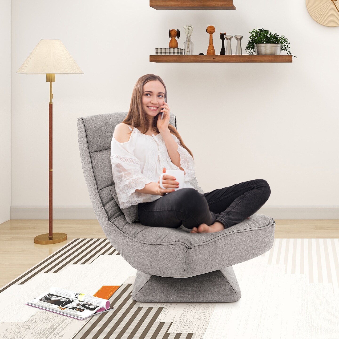 5-Level Adjustable 360&#xB0; Swivel Floor Chair with Massage Pillow